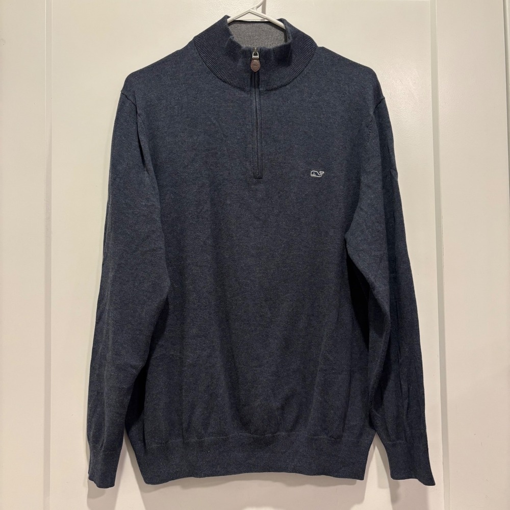 Vineyard Vines Mens Quarter Zip Pullover Sweater Navy Blue Heather Size M